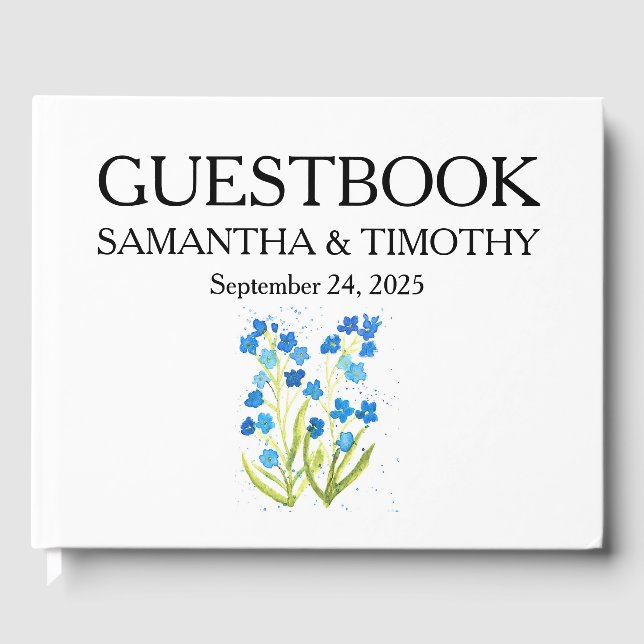 Glöm mig inte Blue Watercolor Blommigt Bröllop Gästböcker (Framsida)