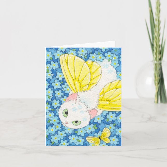 Glöm mig - inte Cat Fairy Notecard Moussart Kort (Framsida)