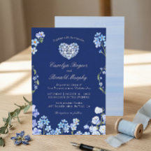 Glöm Mig Inte Hjärtat Royal Blå Blommig Bröllop