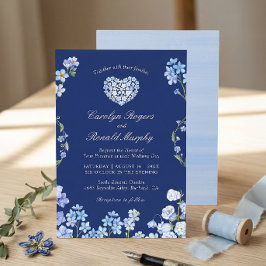Glöm Mig Inte Hjärtat Royal Blå Blommig Bröllop Inbjudningar