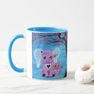 Glöm Mig Inte Rosa Elefant Katt Körsbärsblom Konst Mugg