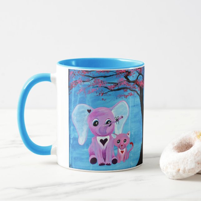 Glöm Mig Inte Rosa Elefant Katt Körsbärsblom Konst Mugg (Med munk)