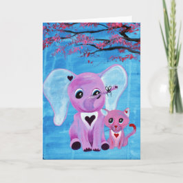 Glöm mig Inte Rosa Elephant Cat Cherry Blommar Art Kort