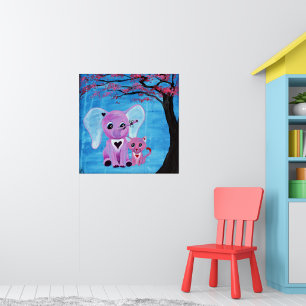 Glöm mig Inte Rosa Elephant Cat Cherry Blommar Art Poster