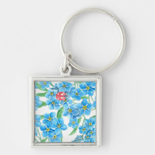 Glöm mig, inte sömlöst blommönster fyrkantig silverfärgad nyckelring