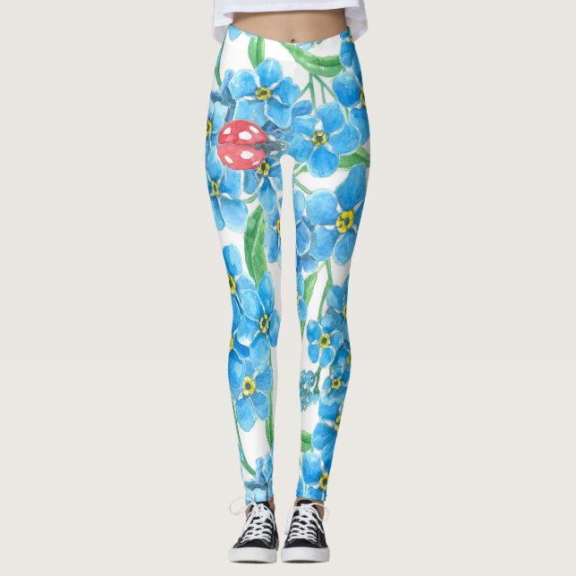 Glöm mig, inte sömlöst blommönster leggings (Framsida)