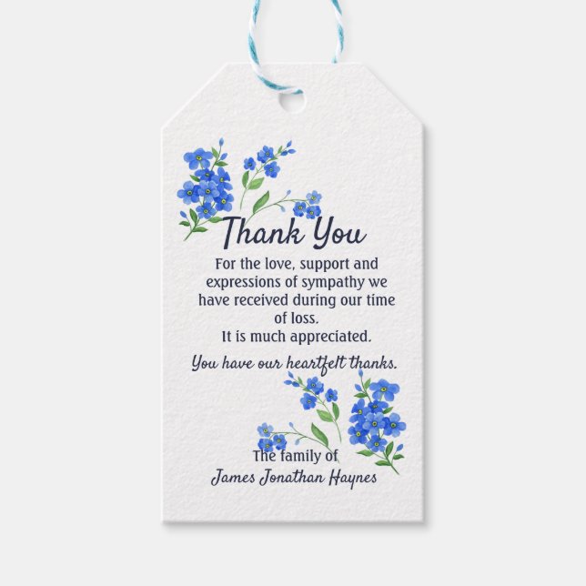 Glöm mig Inte Tack Memorial Presentetikett (Framsidan)