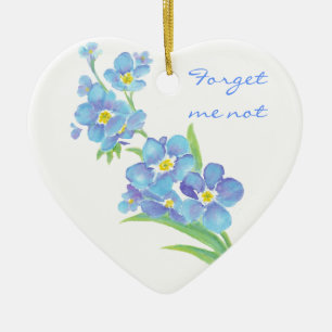 Glöm mig inte, ursprunglig vattenfärgsblomma julgransprydnad keramik