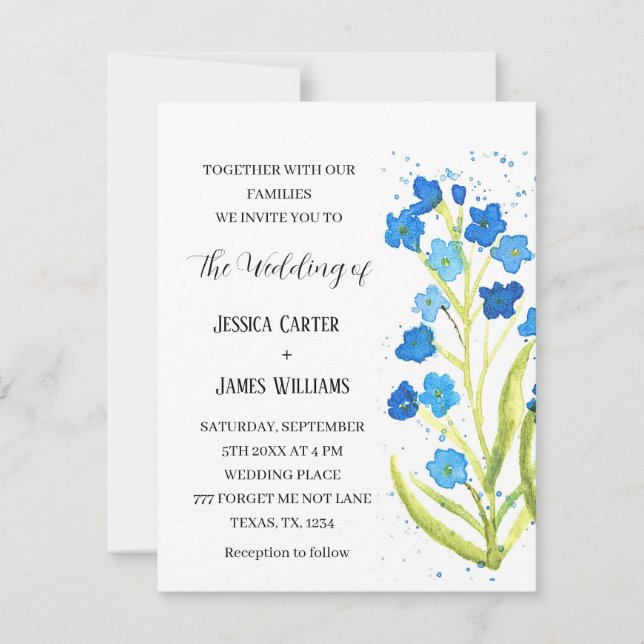 Glöm mig inte vattenfärgen Blommigt Bröllop Inbjudningar (Framsida)