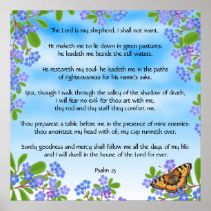 Glöm mig nots Psalm 23 Bible Verse Print Poster