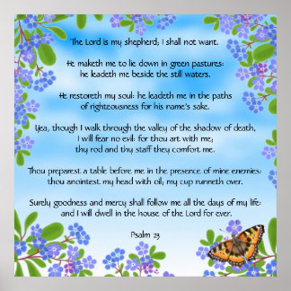 Glöm mig nots Psalm 23 Bible Verse Print Poster