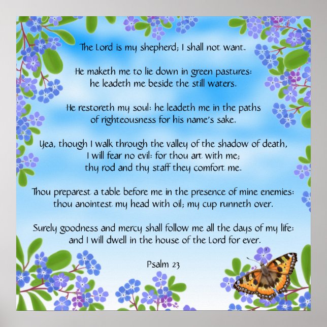 Glöm mig nots Psalm 23 Bible Verse Print Poster (Framsidan)