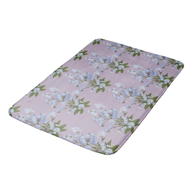 Glöm mig och Foliage på Lavender Background Badrumsmatta (Vinklad)
