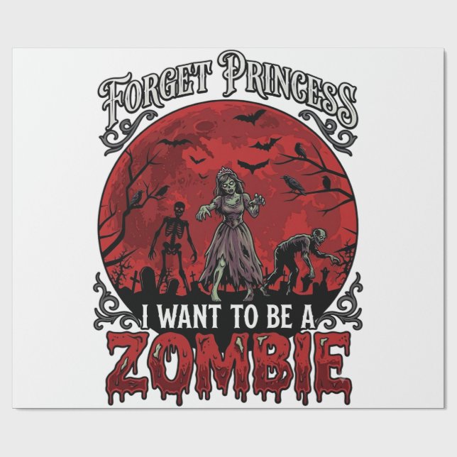 Glöm Prinsessa Zombie Blodmåne Kyrkogård Fladdermö Presentpapper (Platt)