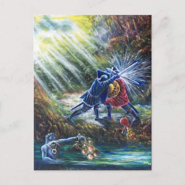 GLÖMD ROS Stridande riddare, pengar och djävul Vykort (Framsida)