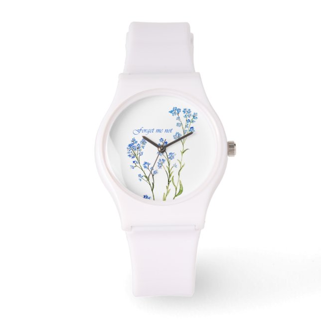 Glömm mig inte Anpassad akvarell trädgårdsblomma Armbandsur (Framsida)