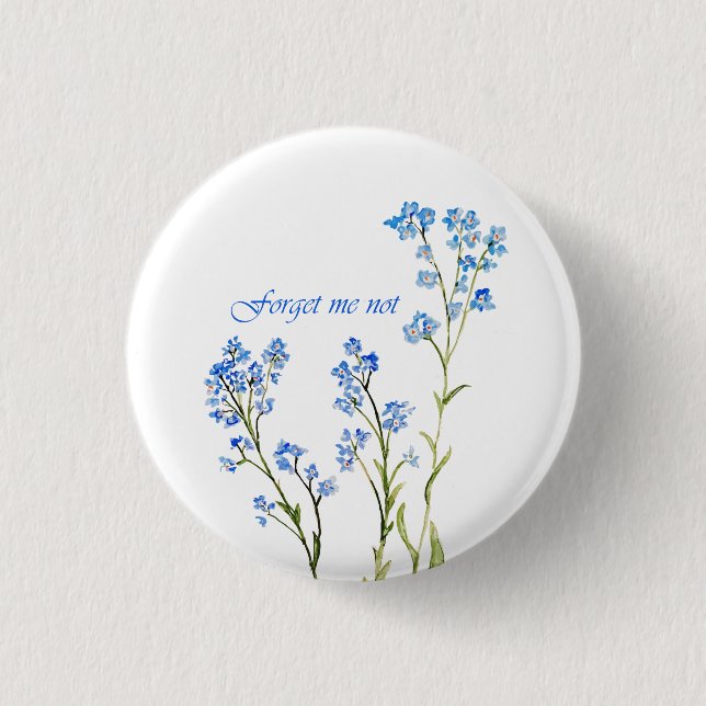 Glömm mig inte Anpassad akvarell trädgårdsblomma Knapp (Framsida)