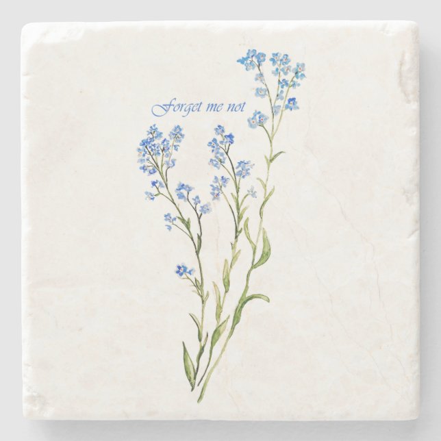 Glömm mig inte Anpassad akvarell trädgårdsblomma Stenunderlägg (Framsidan)