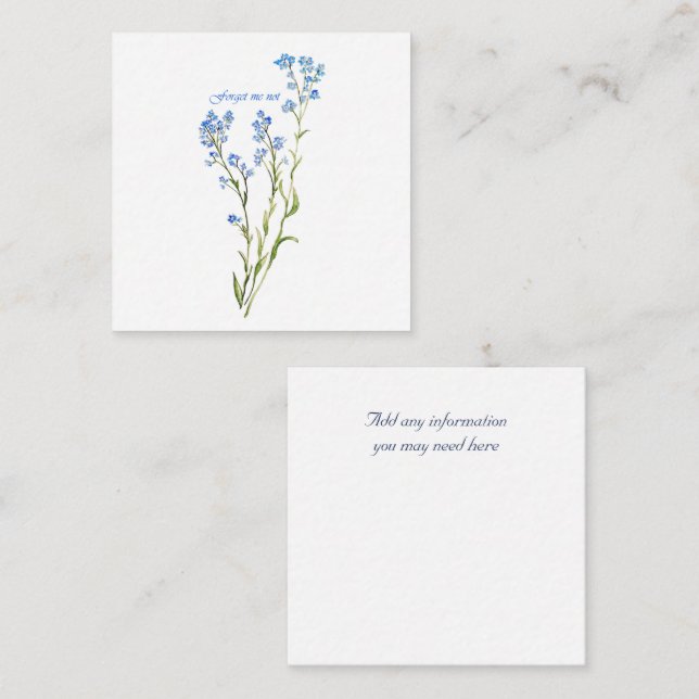 Glömm mig inte Anpassad akvarell trädgårdsblomma Tilläggskort (Fram/baksida)
