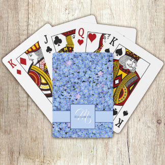 Glömm Mig Inte Blå Blommig Namn + Monogram Mall Casinokort