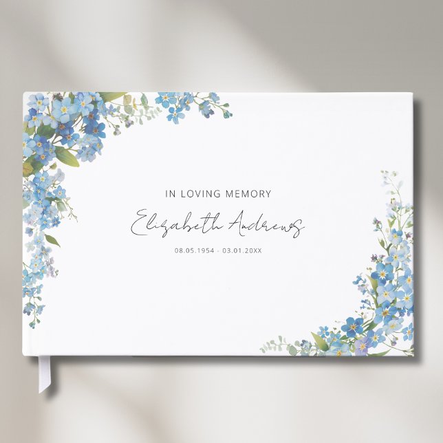 Glömm Mig Inte Blommor Begravning Minneshögtid Gästböcker (Custom Forget Me Not Flowers Funeral Memorial Guest Book)