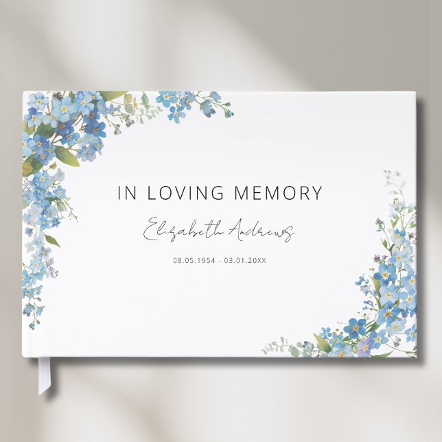 Glömm Mig Inte Blommor Begravning Minneshögtid Gästböcker (Custom Forget Me Not Flowers Funeral Memorial Guest Book)