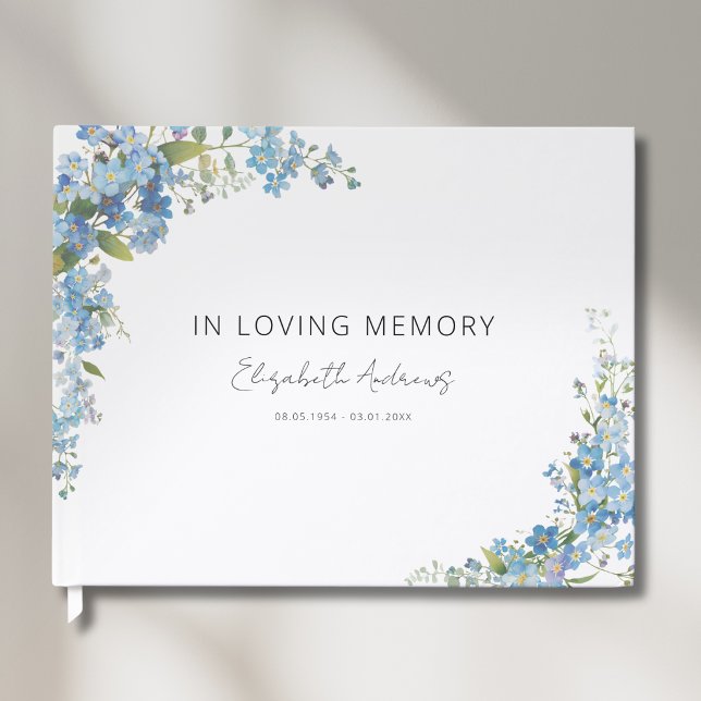 Glömm Mig Inte Blommor Begravning Minneshögtid Gästböcker (Custom Forget Me Not Flowers Funeral Memorial Guest Book)