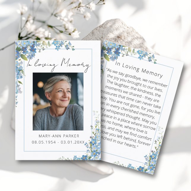 Glömm Mig Inte Blommor Foto Bönkort Visitkort (Forget Me Not Flowers Photo Prayer Cards)