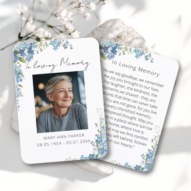 Glömm Mig Inte Blommor Foto Bönkort Visitkort (Forget Me Not Flowers Photo Prayer Cards)