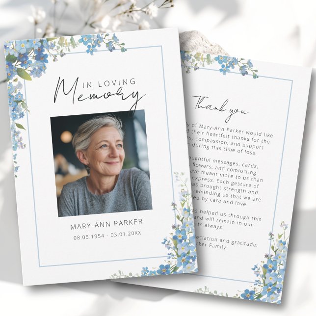 Glömm Mig Inte Blommor Tack Sorg Foto  Kort (Forget Me Not Flowers Thank You Bereavement Photo Card)