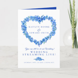 Glömm-mig-inte hjärta blå vit bröllops livesändnin meddelande