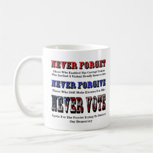 GLÖMMA ALDRIG, FÖRGLÖMMA, RÖSTA IGEN FÖR FASCIST. KAFFEMUGG