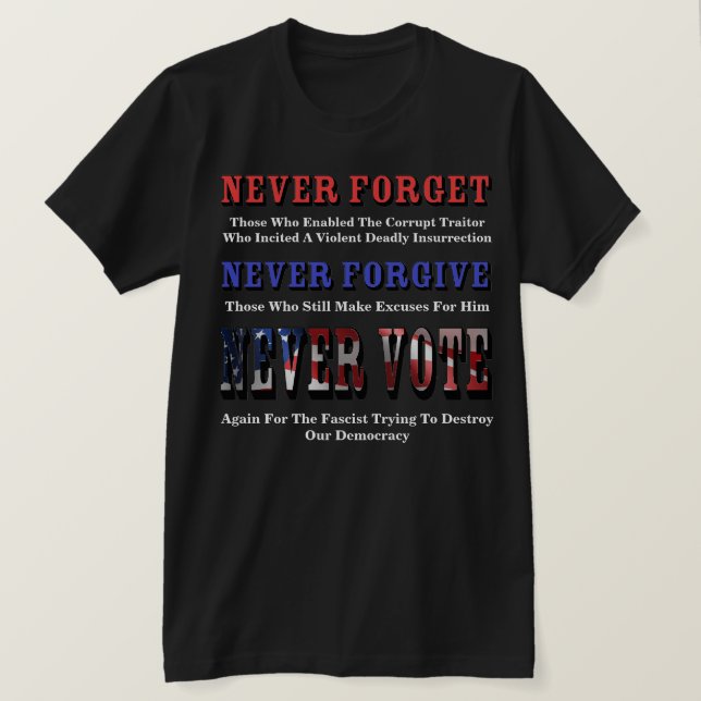 GLÖMMA ALDRIG, FÖRGLÖMMA, RÖSTA IGEN FÖR FASCIST. T SHIRT (Design framsida)