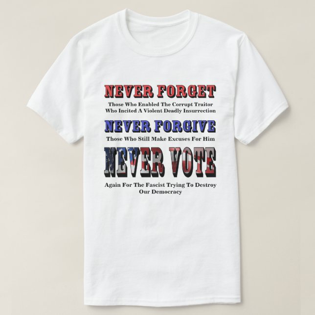 GLÖMMA ALDRIG, FÖRGLÖMMA, RÖSTA IGEN FÖR FASCIST. T SHIRT (Design framsida)
