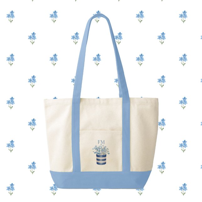 Glömmig Ej Blommor Kontrast Trimning Tygkasse (forget me nots monogram tote bag)