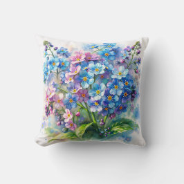 Glömt-Mig-Intet Blå och Rosa Blommor Akvarell Kudde