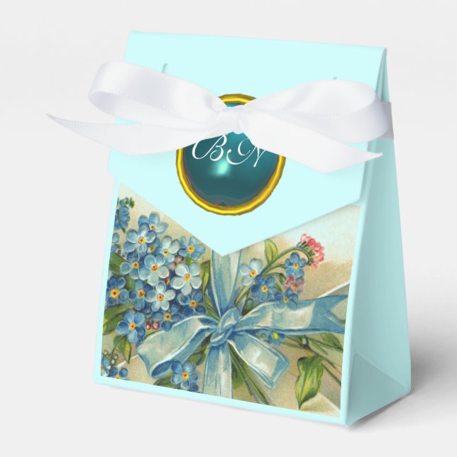 GLÖMT MIG NOTS BRÖLLOP TEAL BLUE GEM MONOGRAM PRESENTASKAR (Framsidan Sidan)