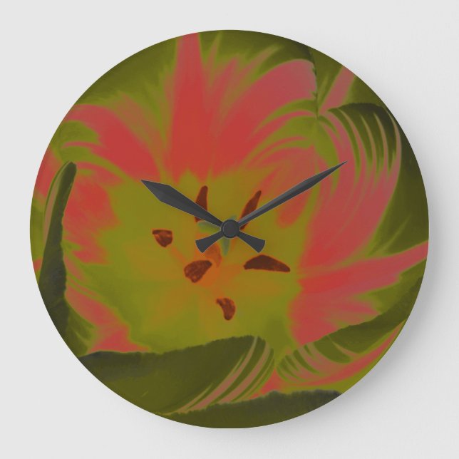 Gloomiskt rött Tulip Wall Clock Stor Klocka (Framsida)