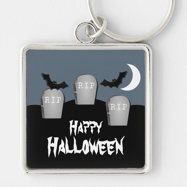 Gloomy Graveyard Halloween Premium Keychain Fyrkantig Silverfärgad Nyckelring (Framsidan)