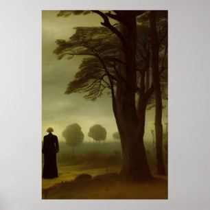 Gloomy Mörk grönt Forest Painting Poster