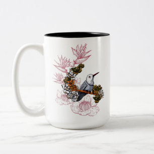 Gloomy Skull och Bird med blommor Två-Tonad Mugg