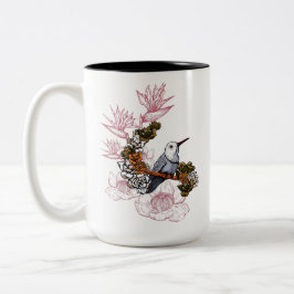 Gloomy Skull och Bird with Flowers Två-Tonad Mugg