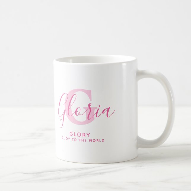 Gloria namn betydelse och monogram rosa text kaffemugg (Höger)