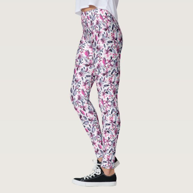 Gloria White,Grått & Rosa Watercolor Blommigt Leggings (Vänster)