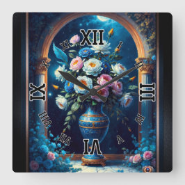 Glorig Blommigt Bouquet under ett månbelyst Himmel Fyrkantig Klocka