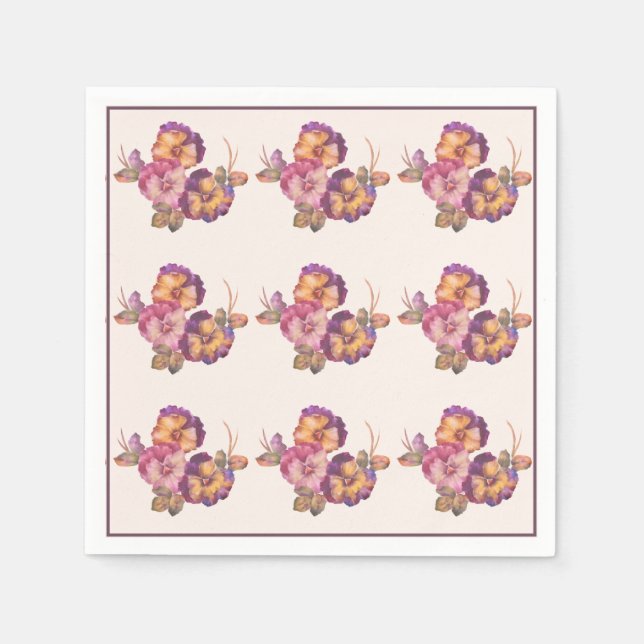 Glorior Pansies Watercolor Napkins - Plum & Sage Pappersservett (Framsidan)