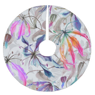 Gloriosa Lily Flowers: Elegant Watercolor Julgransmatta Borstad Polyester