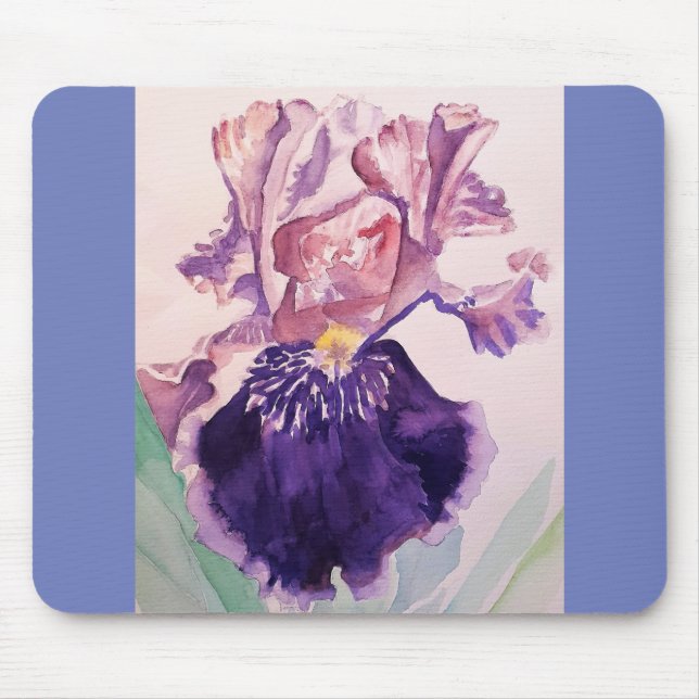 Glorioues Lila Iris Watercolor Painting Musmatta (Framsidan)