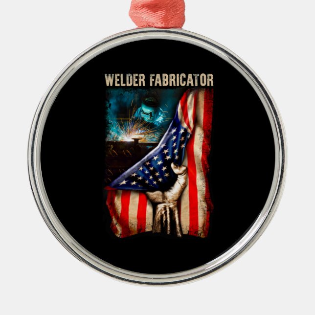 Glorious American Welder Fabricator Flagga US Julgransprydnad Metall (Framsidan)