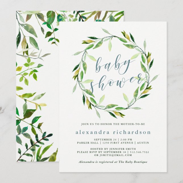 Glorious Greenery Wandey | Inbjudan till babyvisni (Fram/baksida)